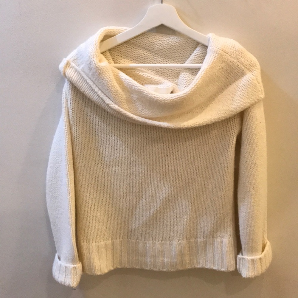 Anthropologie Cream Off-shoulder Sweater